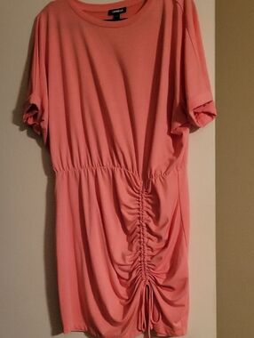 Express Coral Pink Ruched-Front Mini Dress